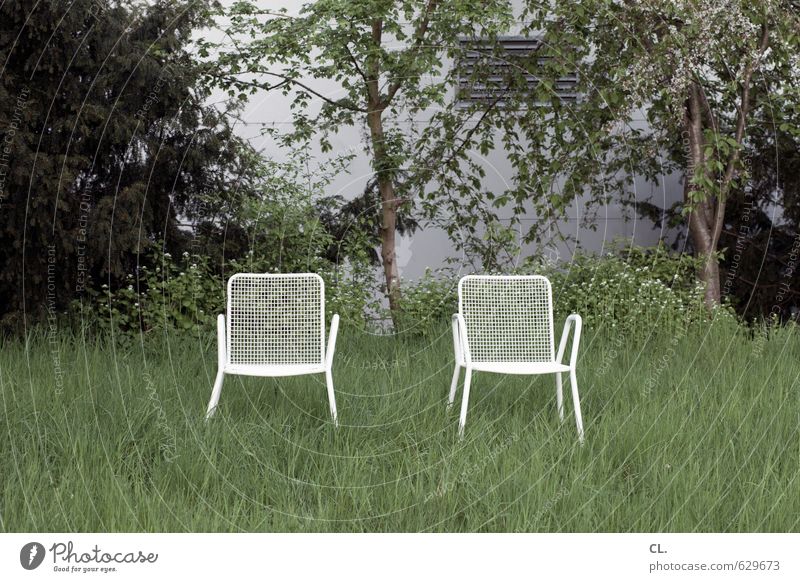 two chairs, no opinion Living or residing Garden Chair Environment Nature Landscape Spring Summer Tree Grass Bushes Park Meadow Sit Wait Friendship Together