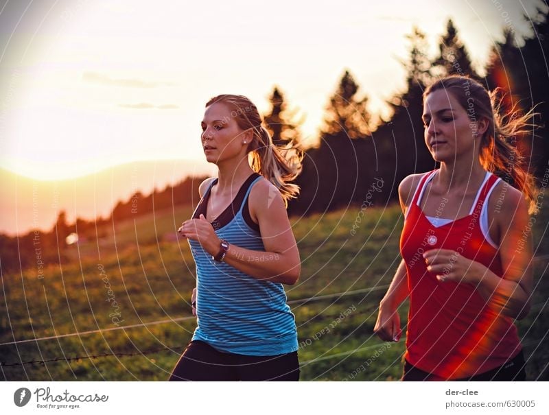 sun's course Lifestyle Healthy Athletic Fitness Mountain Sports Sports Training Jogging Feminine Young woman Youth (Young adults) Friendship 2 Human being