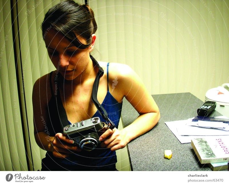 camera girl Photography woman girl with camera old camera optima home the moment before the snaps are taken Interior shot