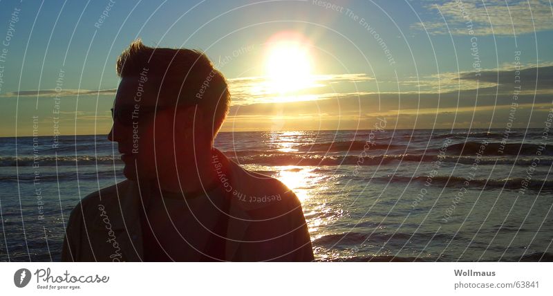 beach boy Beach Silhouette Light Sunset Ocean Romance Profile Shadow Kitsch
