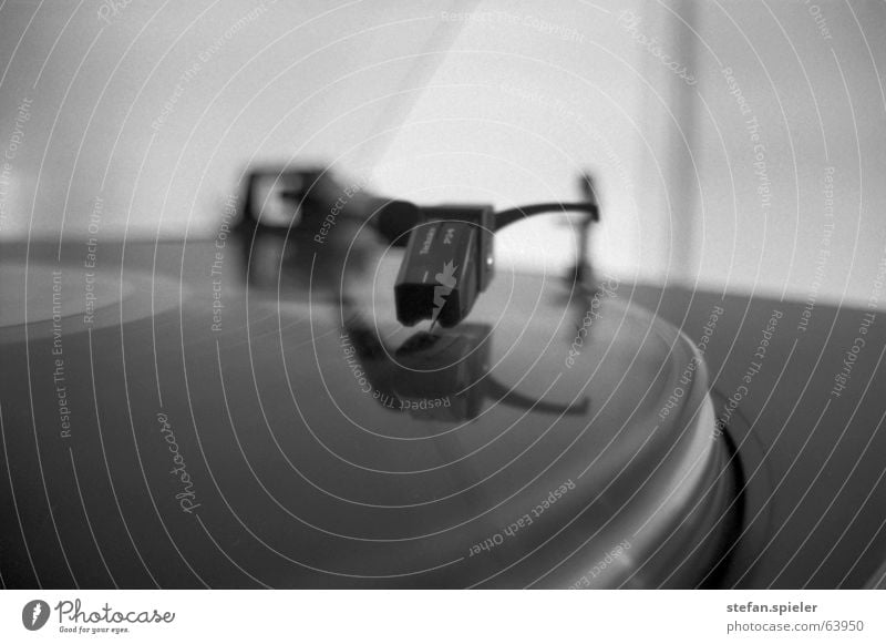 vinyl Record Clang Black White Tracks Record player Rotation Circle Rotate Radio Play Song Music depth blur Pick-up head Turntable