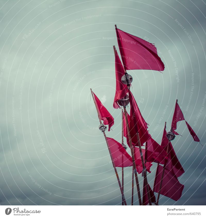 Red Flag Nature Landscape Sky Clouds Storm clouds Spring Summer Autumn Winter Wind Ocean Threat Dark Cold Gloomy Blue Gray Second-hand Old Many Fishery