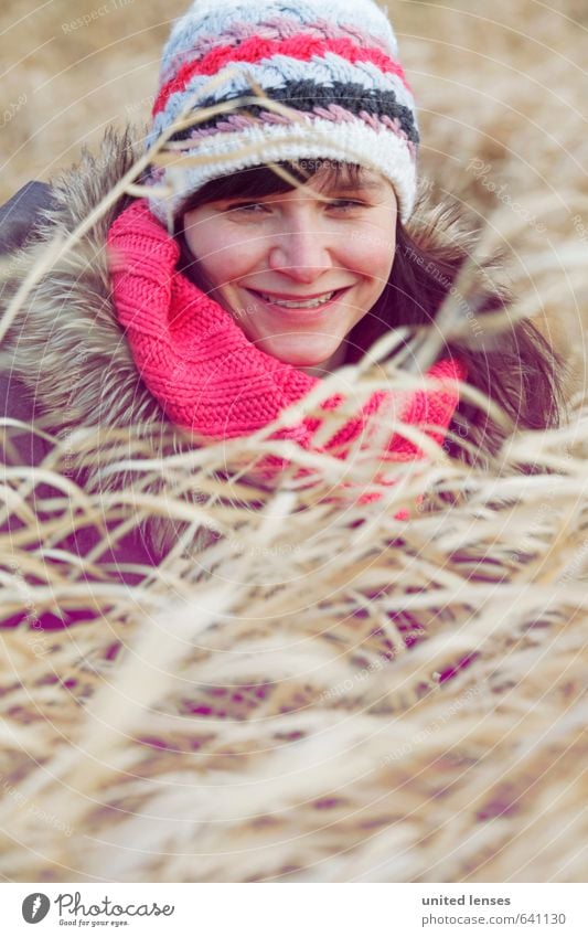 #AK Winter wind Art Esthetic Woman Cap Cold Winter walk Scarf Fashion Model Style Coat Winter coat Field Discover Grass Grassland Common Reed Girl Girlish