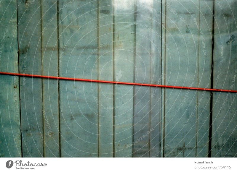 The red thread... Analog Wall (building) Wood Vertical Reflection Blue tone Fastening Wood strip Turquoise Background picture Graphic Symmetry Geometry