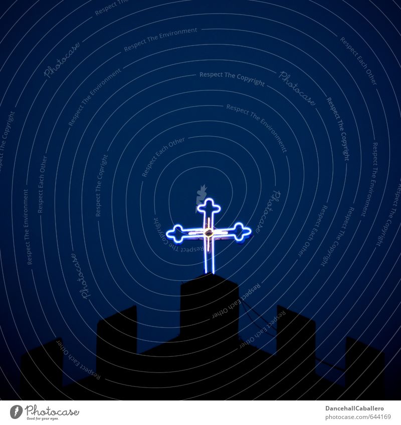 glowing cross in the night Crucifix Church Christian cross Belief Christianity Religion and faith Jesus Christ God Prayer Holy Catholic Death Catholicism Hope
