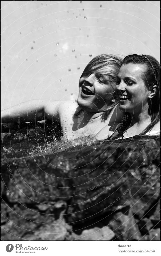 fontain Human being Grinning bw fun sun water day Wedding cold