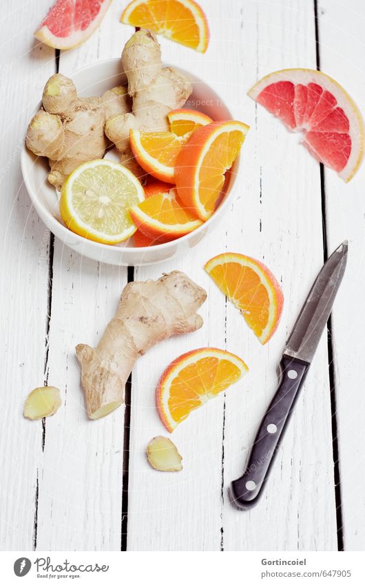 ginger citrus Food Fruit Orange Nutrition Organic produce Vegetarian diet Slow food Tea Bowl Knives Healthy Eating Fresh Delicious Ginger Lemon Grapefruit