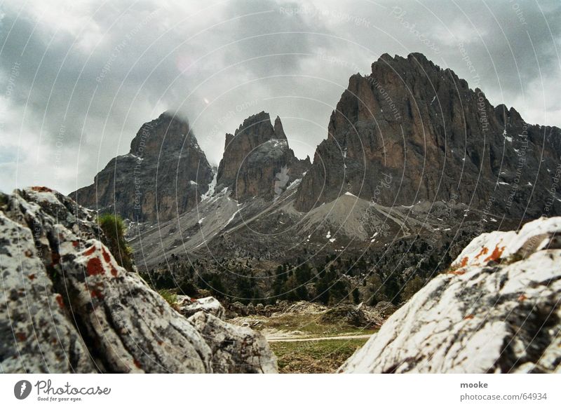 Passo Sella Variation Clouds Building rubble Rock Mountain Sparse