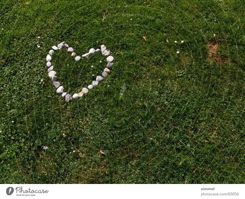 Heart of stone on green Affection Continuity Grass Green Gray Heart-shaped Love Old Stone