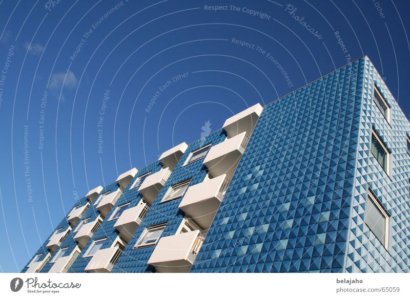 Blue House House (Residential Structure) Building Hotel Accommodation Flat (apartment) Facade Sky blue Balcony Wall (building) Summer Norderney East Frisland