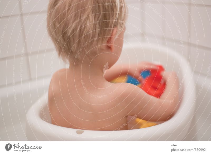 Child playing in the bathtub Playing Children's game Living or residing Flat (apartment) Human being Toddler Family & Relations Infancy Life Body Skin 1