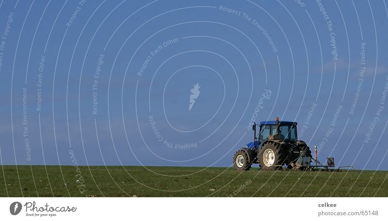 lonesome tractor Tractor Loneliness Agriculture Slowly Sky Blue Pull