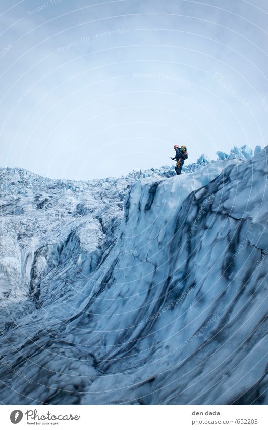 Ice climbing Vatnajökull National Park Iceland Sports Winter sports Sportsperson Climbing 1 Human being 30 - 45 years Adults Landscape Climate change Frost Snow