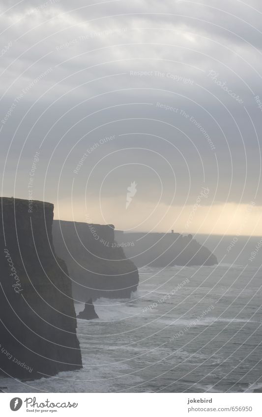 Cliffs of Moher Clouds Bad weather Gale Waves Coast Ocean Atlantic Ocean Blaze Gray Ireland Colour photo Subdued colour Exterior shot Deserted Copy Space top