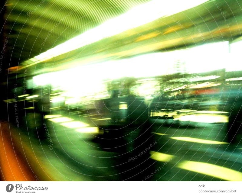 On the road by train l Vacation & Travel Depart Come Collect Arrival Platform Station Journey through Light blurriness motion blur Speed Haste Stress Railroad