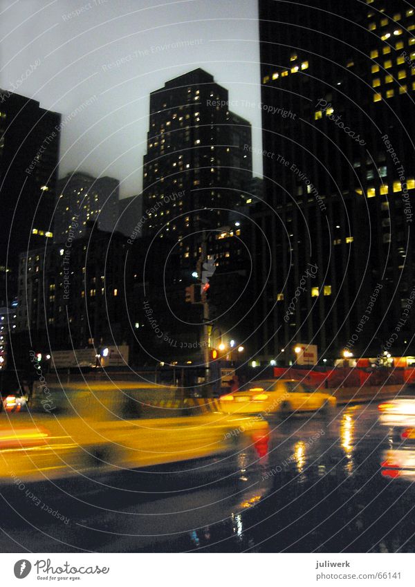 ny taxi Taxi Manhattan New York City Night High-rise Dusk Wet Floodlight Speed Yellow Town Night sky madison square Rain Evening Light Reflection USA