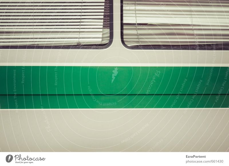 bus route Transport Means of transport Bus travel Car Line Green White Car Window Venetian blinds Vehicle Esthetic Authentic Colour Structures and shapes Stripe