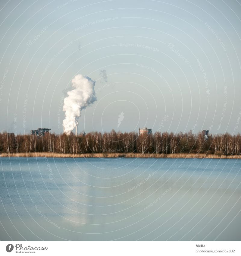 idyllic Advancement Future Energy industry Energy crisis Industry Environment Nature Landscape Elements Air Water Sky Forest Lake Outskirts Chimney Smoke