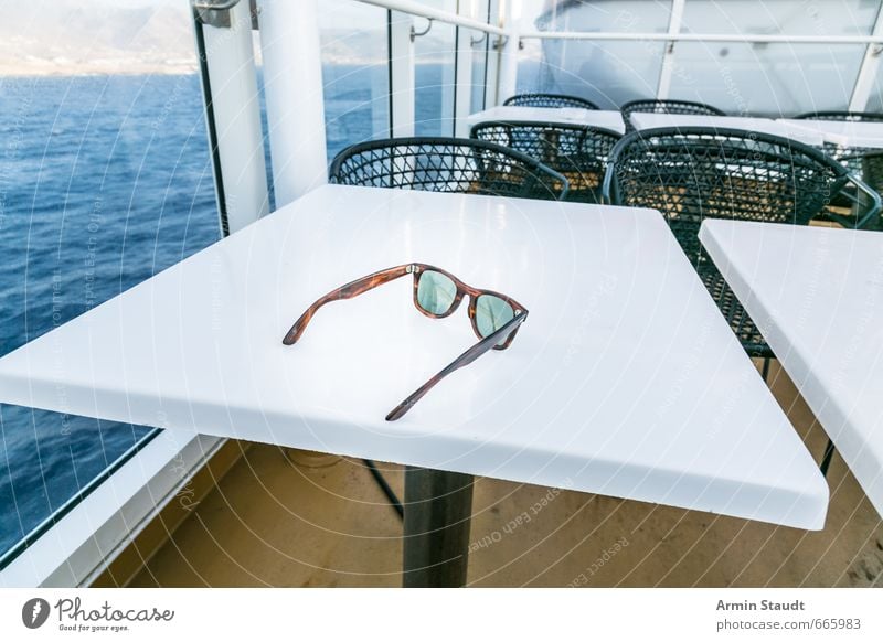 Holiday - Ferry - Sea - Sunglasses - Table Lifestyle Vacation & Travel Tourism Cruise Summer vacation Ocean Beautiful weather Passenger ship Chair Observe Wait