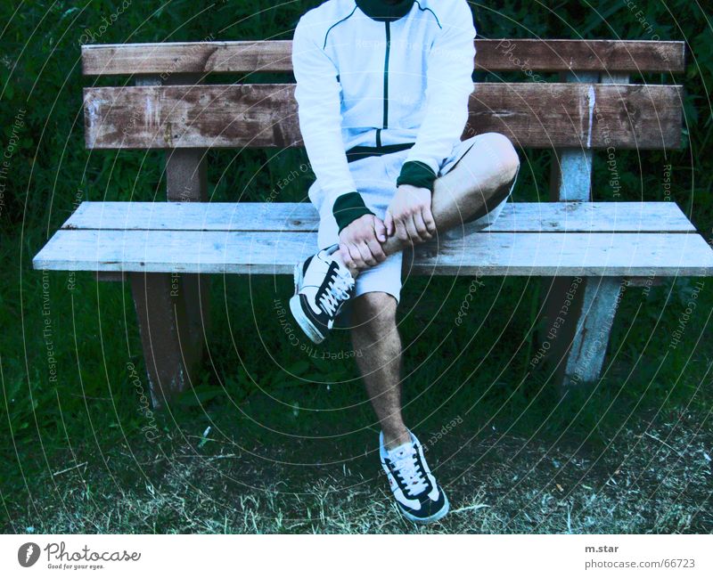 Bench Sitting #1 Hand Relaxation Footwear Pants Shorts Wood Grass Legs Cool (slang) Contrast Track-suit top Joist m.star