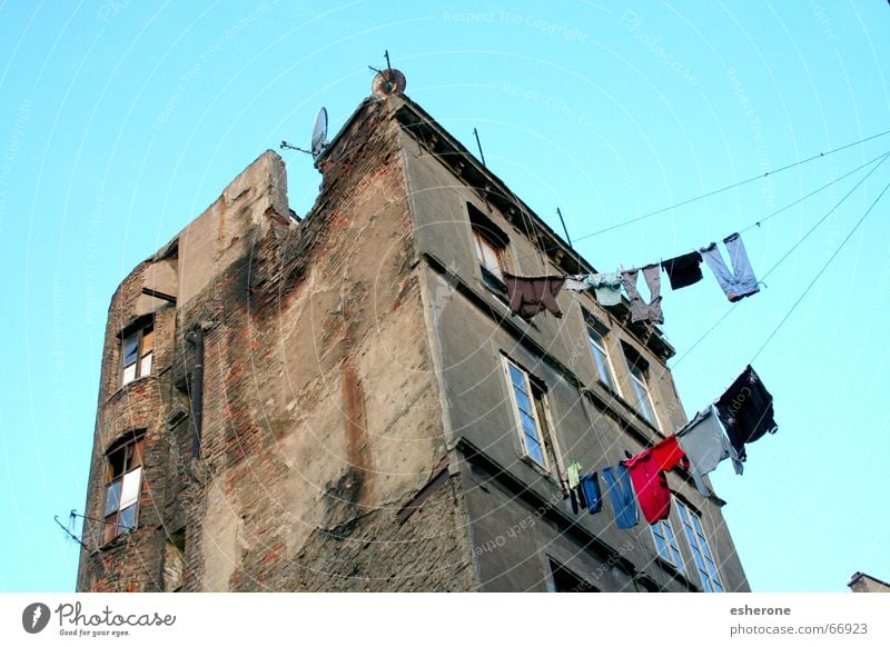 old house with laundry House (Residential Structure) Ruin Window Wall (barrier) Istanbul is Old Sky Blue