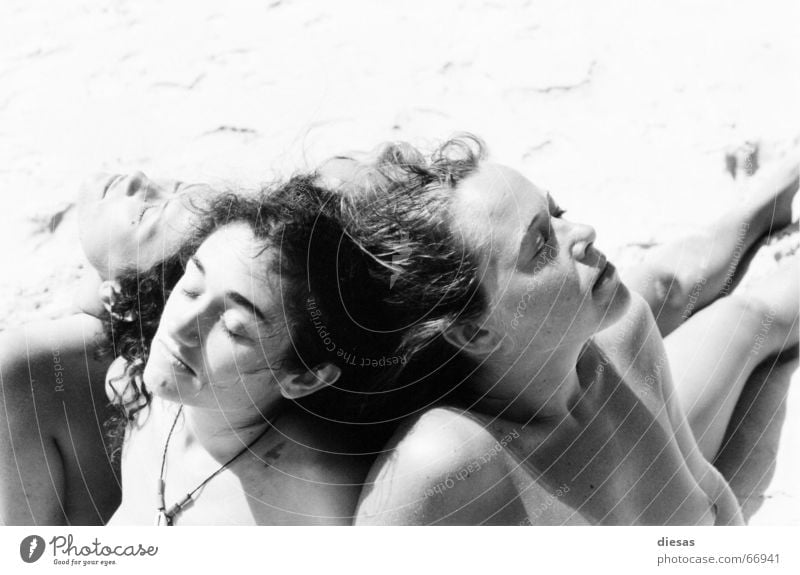 Sun worshippers II Woman Beach Sleep Calm Agreed Serene Human being Nude photography Feminine Female nude Black & white photo To enjoy Together Related