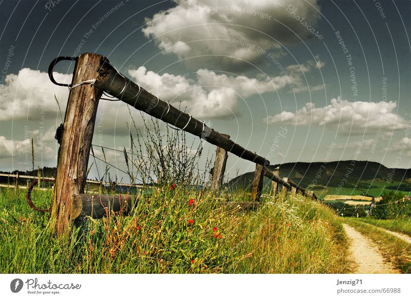 Perspective. Fence Pasture Clouds Grass Meadow Summer Field Footpath Lanes & trails Sky Mountain