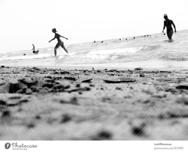 Black and Beach Summer Human being Sand sea black white wave