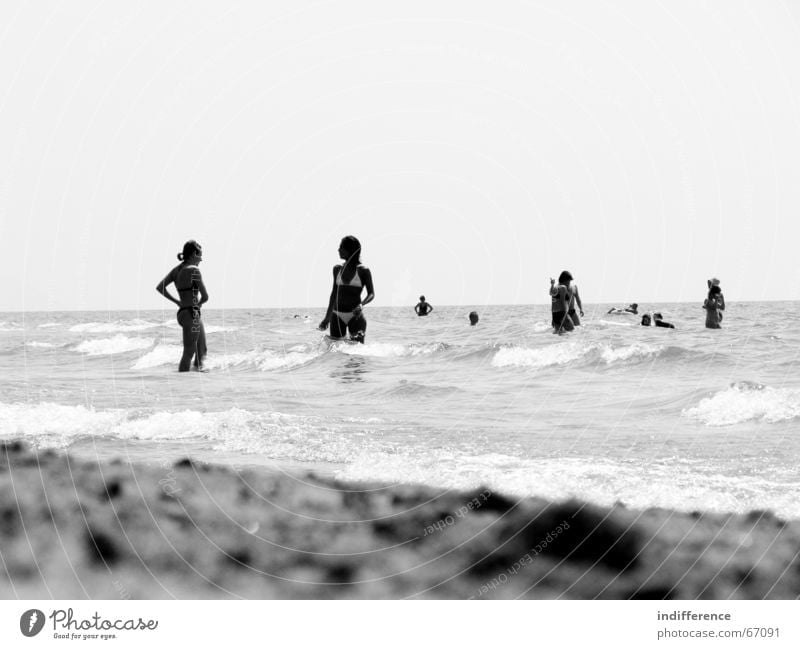 beach scene Beach Summer Human being Bikini wave Sand black white sea woman