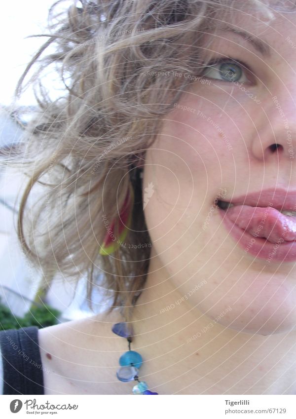 I'd like to introduce. Summer Delicious Jewellery Detail of face Multicoloured Looking up Calm Beautiful Europe Portrait photograph Worm's-eye view Tongue Curl