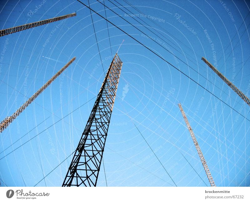construction visor Construction Wire Aspire Ambitious Project Safety (feeling of) Interlaced Attachment To anchor Rope Electricity pylon Sky visualize