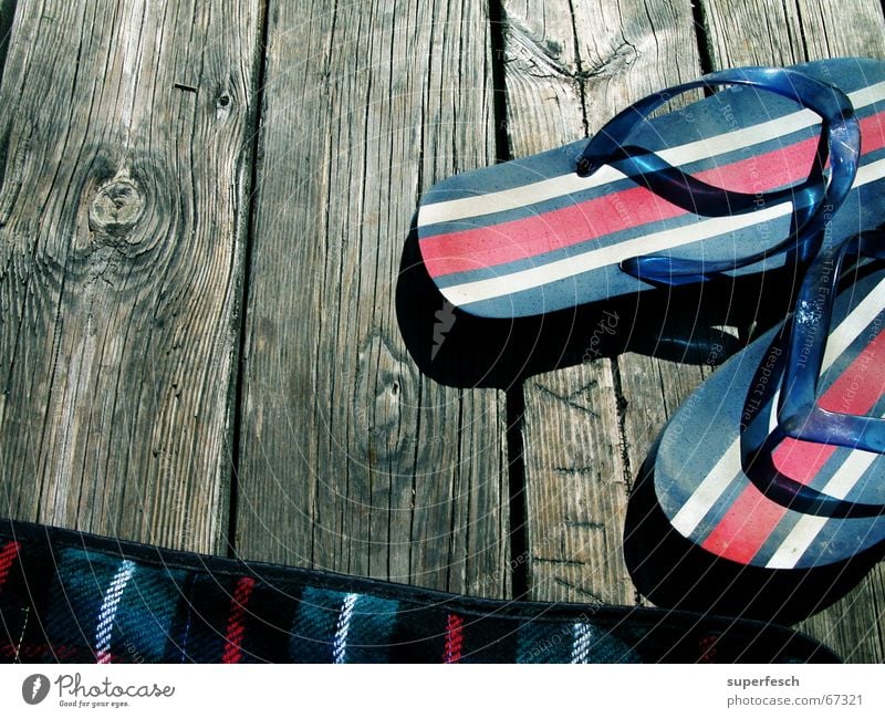 Flip and Flop Flip-flops Footbridge Plank Wood Vacation & Travel Goof off Summer Lake slippers Blanket Swimming & Bathing