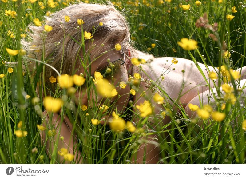Nude in the green 2 Woman Meadow Flower Sunglasses Blonde
