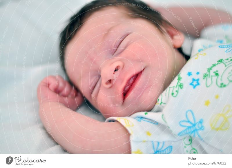 fortunate Human being Masculine Baby Teeth 1 0 - 12 months Smiling Laughter Illuminate Happy Newborn Colour photo Interior shot Central perspective Front view