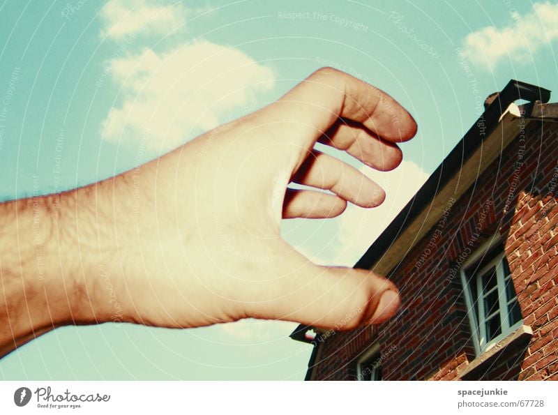Attack of the Giant Hand House (Residential Structure) Brick Window Dream Threat Sky Surrealism giant hand scale