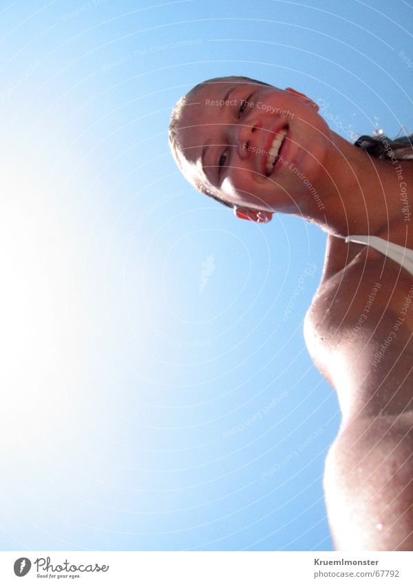 Holidays at last! Summer Bikini Shoulder Wet Vacation & Travel Italy Tuscany Swimming pool Happiness Sun Blue Blue sky Sky Beautiful weather Laughter Arm Head