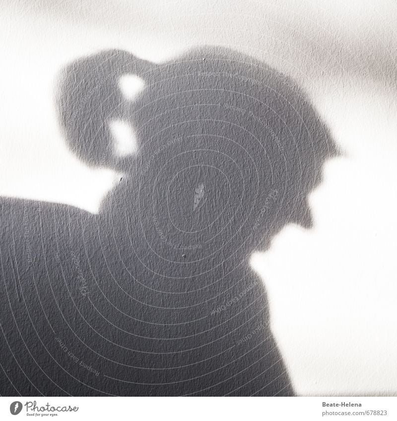 demonic shadow plays Hair and hairstyles Exceptional Gloomy Feminine Black White Loneliness Profile Shadow play Silhouette Shadowy existence Devil Half-profile