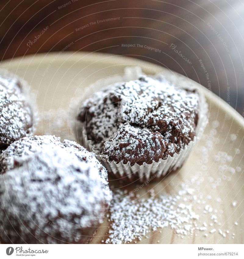 muffin Food Dough Baked goods Cake Chocolate Nutrition Crockery Plate Healthy Brown Orange Muffin Confectioner`s sugar Sugar Wooden table Fresh Edge of a plate