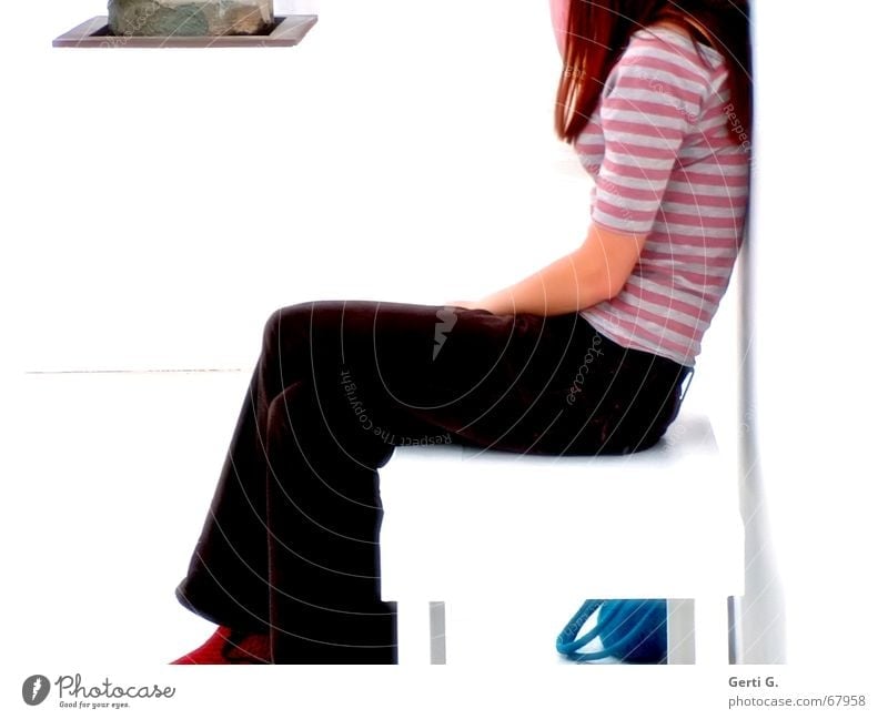 sitting.waiting.wishing - headless Woman Young woman Bag Multicoloured Long-haired Headless Sculpture Profile Red-haired Human being felt bag Sit Bench Wait