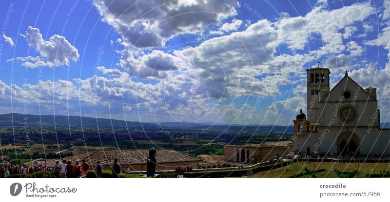 Assisi Clouds Field Tree Panorama (View) House of worship Summer Sky Kitsch Religion and faith Basilica Far-off places Mountain Tower Large Panorama (Format)