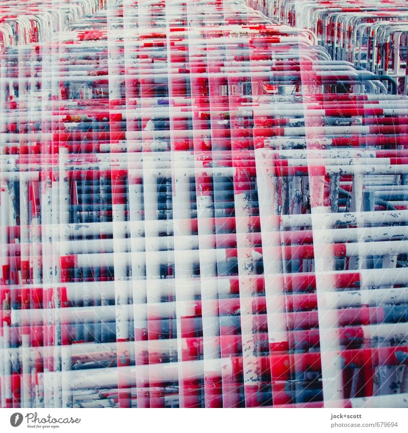 Grid double Grid Collection Many Red Safety Protection Testing & Control Perspective Irritation Double exposure Illusion Reaction Detail Abstract Pattern