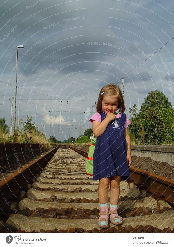 Cause I'm a girl. Girl Timidity Railroad tracks Summer Bag new dress Sky