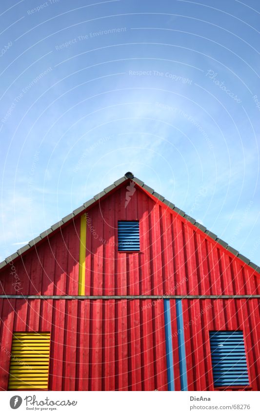 2:1 for the blue ones Summer House (Residential Structure) Sky Beautiful weather Building Window Roof Wood Point Blue Yellow Red Wood flour Top August no clouds
