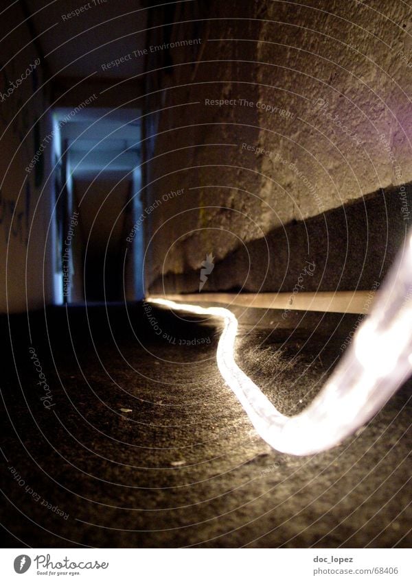 Show me the way Light Wall (barrier) Hallway Gray Brown White Lamp Dark Dirty Carpet Fluff Wall (building) Interior shot Whorl Bright Floor covering Perspective