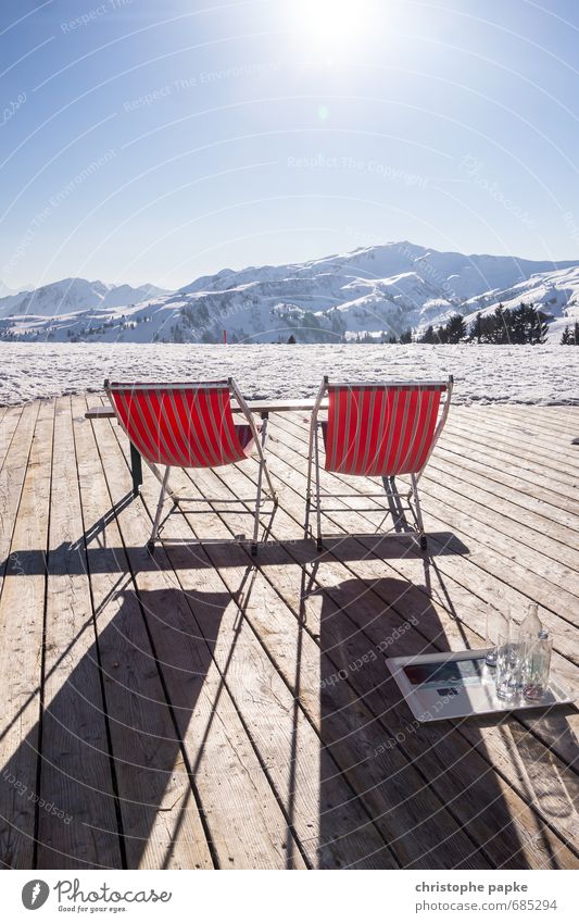 A place in the sun Vacation & Travel Far-off places Winter Snow Winter vacation Mountain Beautiful weather Alps Snowcapped peak Wood Relaxation Deckchair