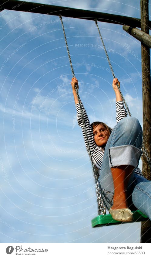 rock Swing Woman Clouds Playground Thought Relaxation Pastime Sky Joy