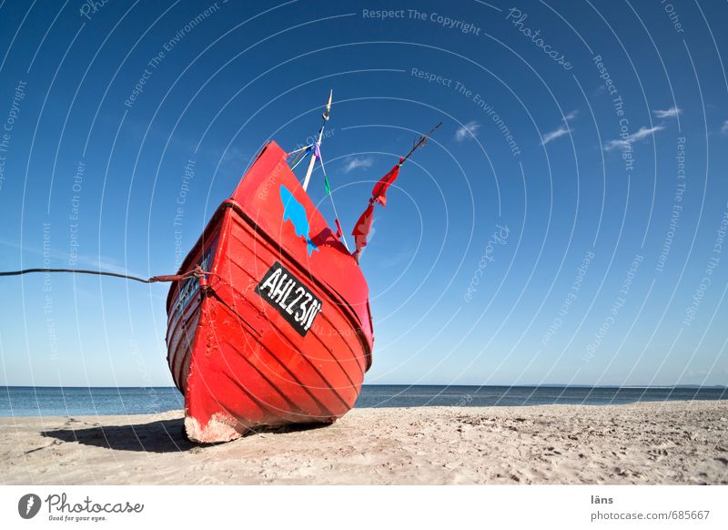 Red boat on the beach Beach Baltic Sea Deserted Ocean Usedom Vacation & Travel Tourism Sand Summer vacation Maritime Coast Beautiful weather