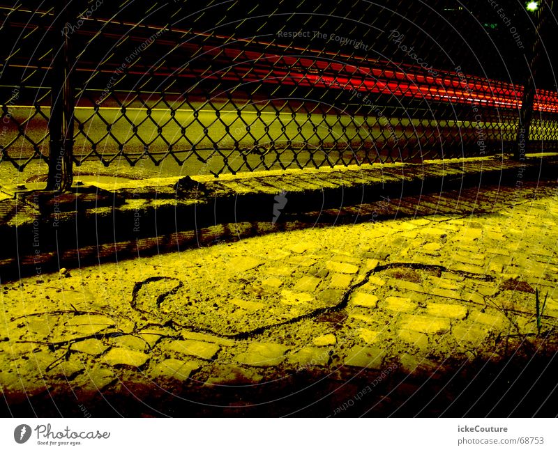 Berlin motorway Night Highway Fence Dark Green Yellow Car