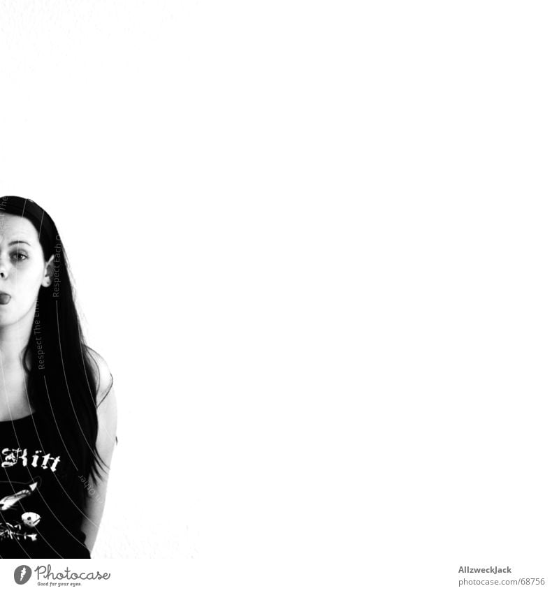 Half the girl Woman Long-haired 50% Black White Portrait photograph Black-haired Bah Defiant Tongue Sticked out ätsch fifty fifty cleaved Division