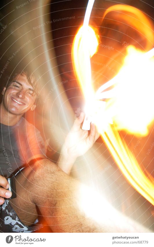 Robby Potter Man Light Long exposure Magic Summer evening Drinking Hand Happiness Bright Blaze Laughter Grinning Legs photodose Alcoholic drinks Blur